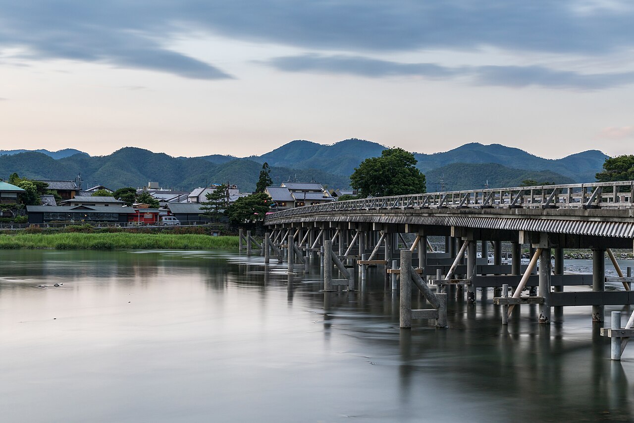 Togetsukyo Bridge over the Katsura River at dusk