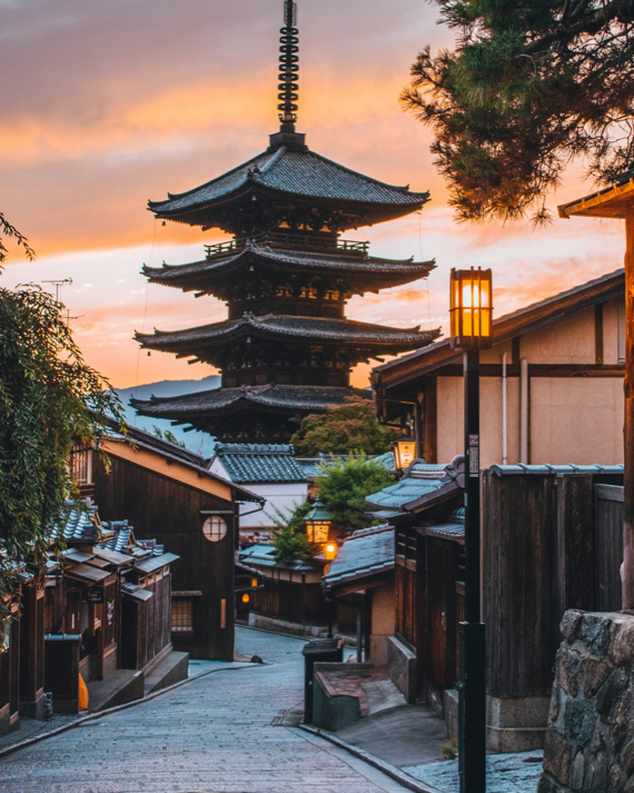 Cobblestone street of Ninenzaka in Higashiyama Kyoto perfect for kimono walking