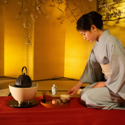 Traditional Japanese tea ceremony with matcha in Kyoto