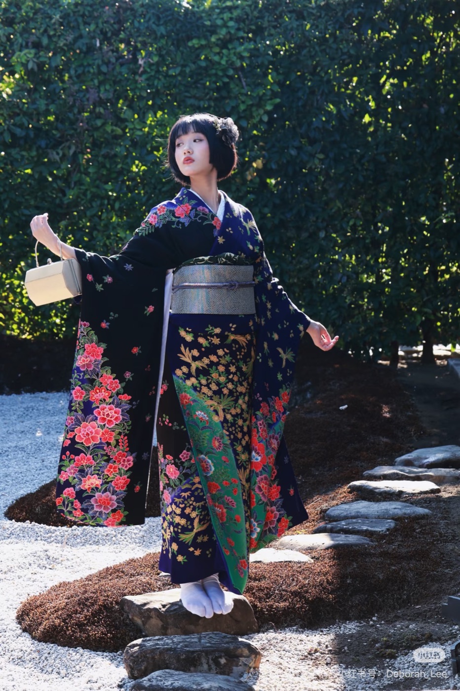 京都漢和和服客人穿著的真絲振袖