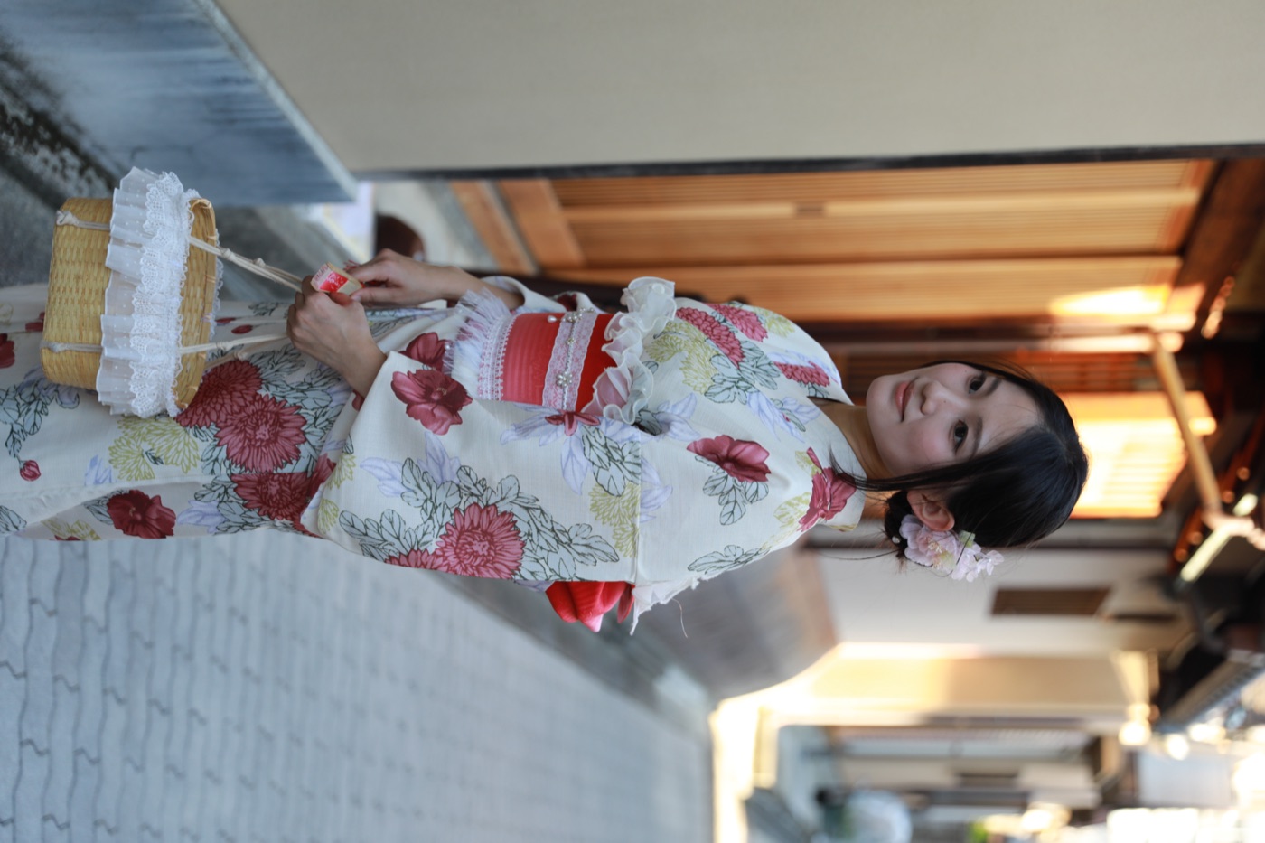 Red yukata at Kanwa Kyoto's store, ready for a summer day