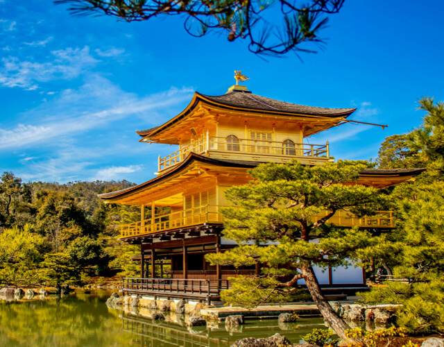 Kinkaku-ji Golden Pavilion reflected in the Mirror Pond