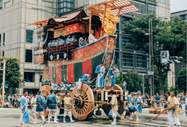Massive wooden float during Gion Matsuri summer festival in Kyoto