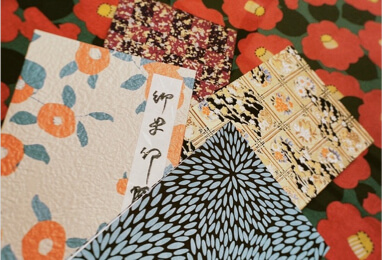 Colorful Japanese Washi paper with traditional Chiyogami patterns