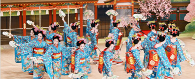 Geisha performing Miyako Odori spring dance in Kyoto Gion