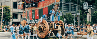 Massive wooden float during Gion Matsuri summer festival in Kyoto